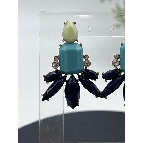 J. Crew  Blue Mint Green Aqua Gold Tone Statement Earring la - Picture 2 of 12